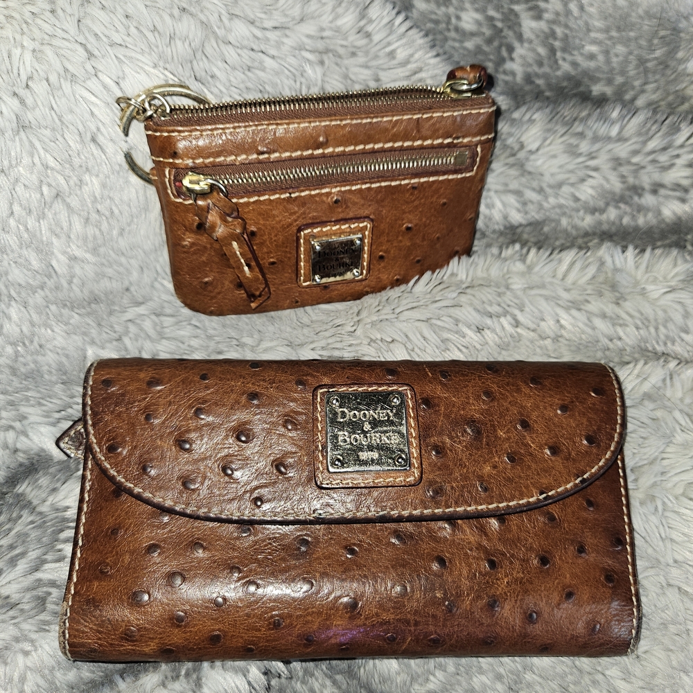 Dooney & Bourke Ostrich-Embossed Brown Bag and Wallet Set